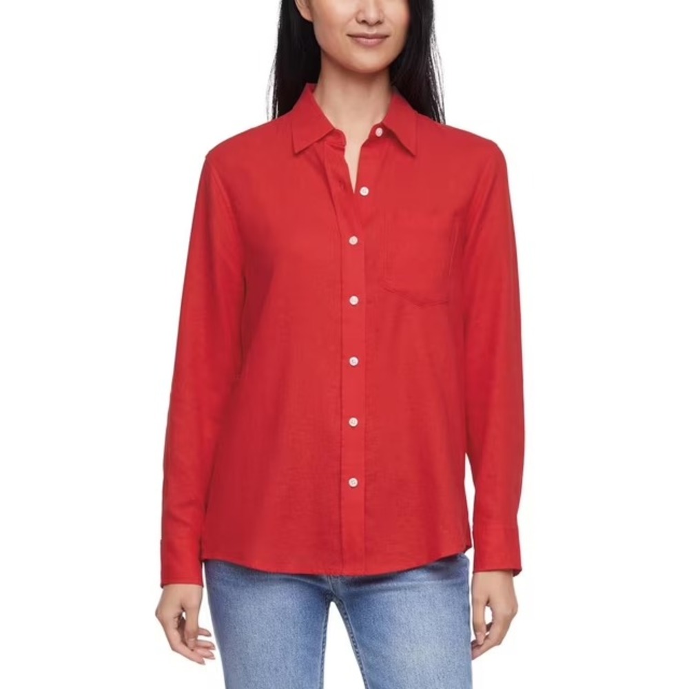NWT Gap Women's Linen Blend Button-Down Shirt Size L Red